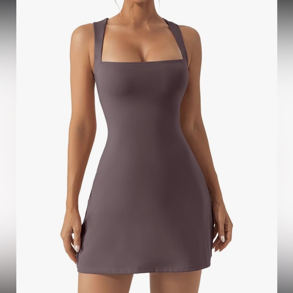 QINSEN Square Neck Bodice Dress Sleeveless Tank Top Stretch Flare Mini Dresses
